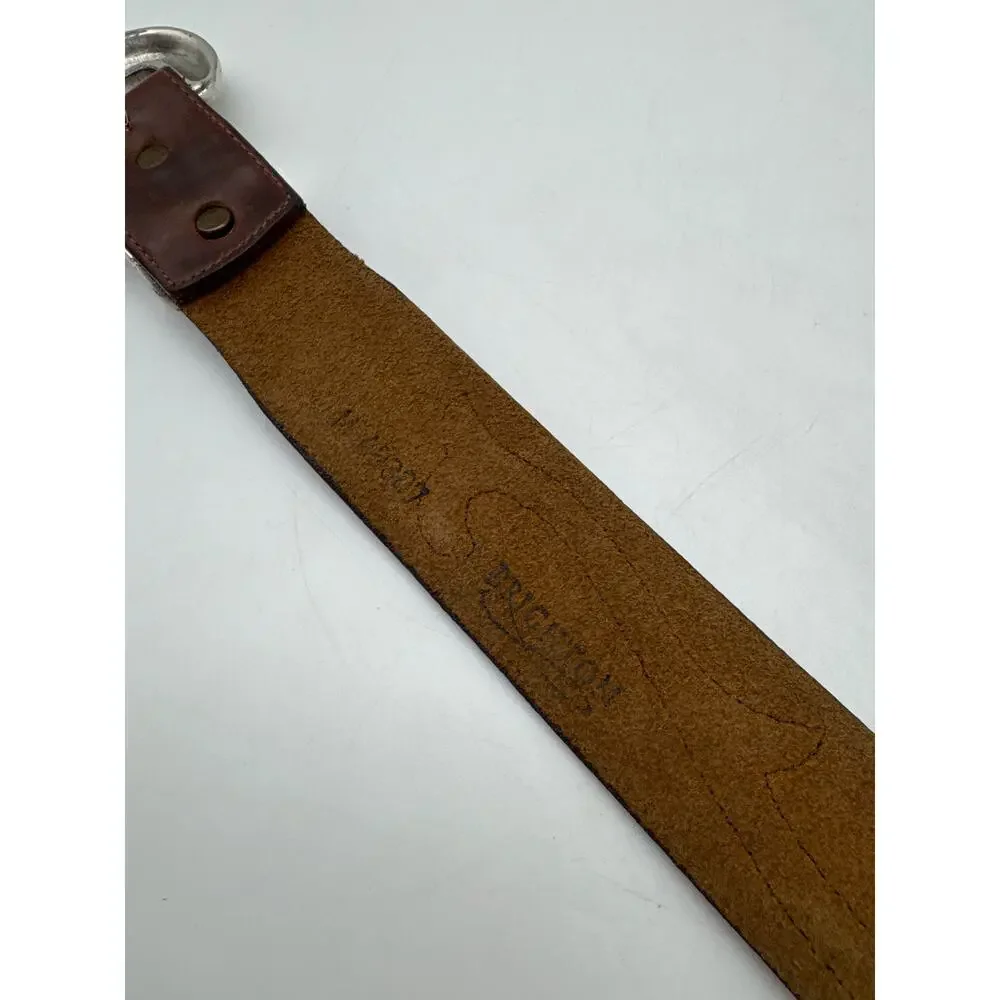Brighton Embossed Genuine Brown Leather Belt Silver 1993 Buckle 28.5”  USA Made‎